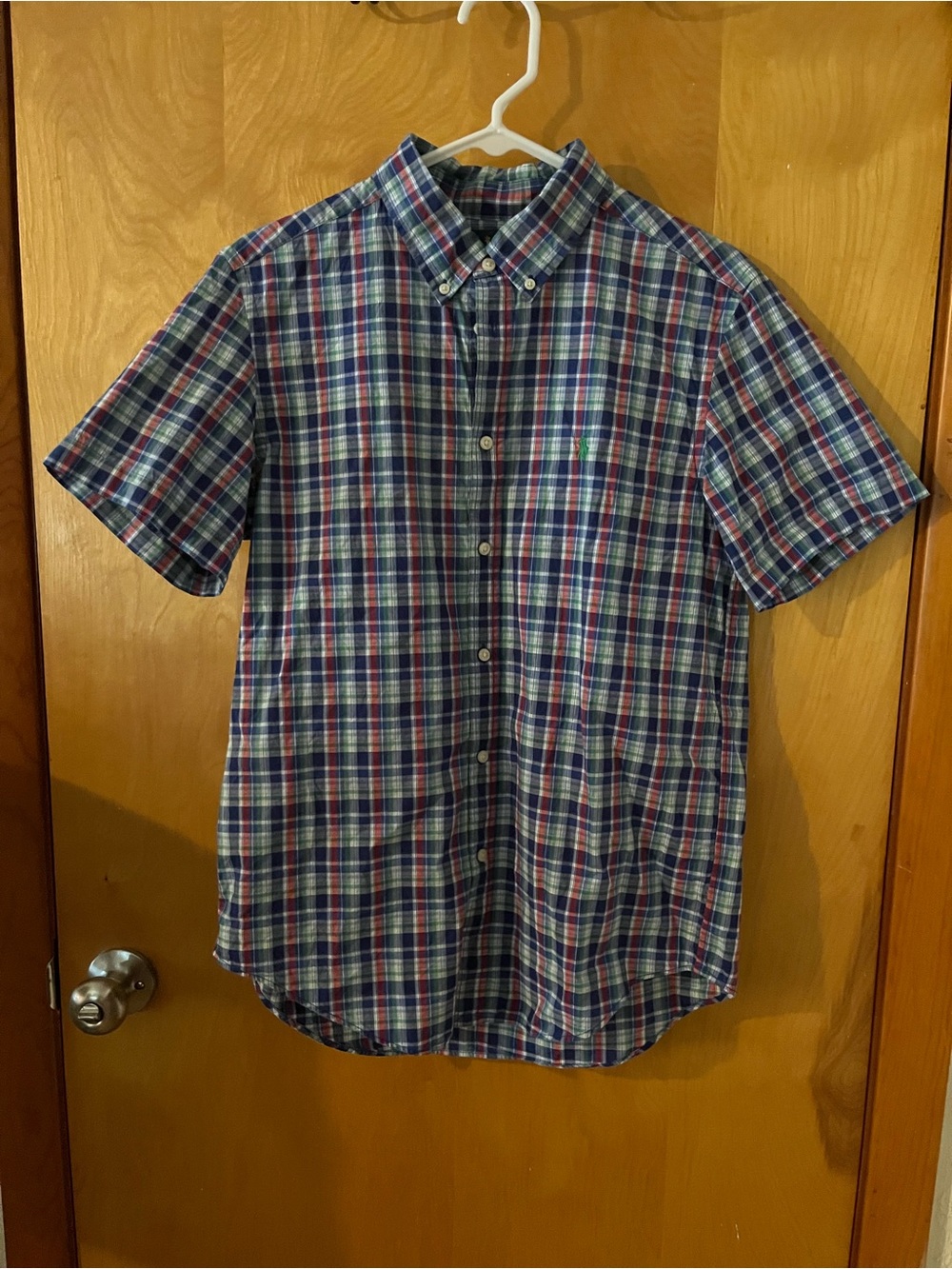 Ralph Lauren Button Up Shirt Youth XL 18-20 Plaid Boys Short Sleeve 100% Cotton